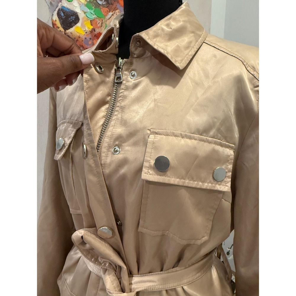 New York & Company Collection Champagne Satin‎ Utility Belted Jacket, 10 NWT - Picture 2 of 9